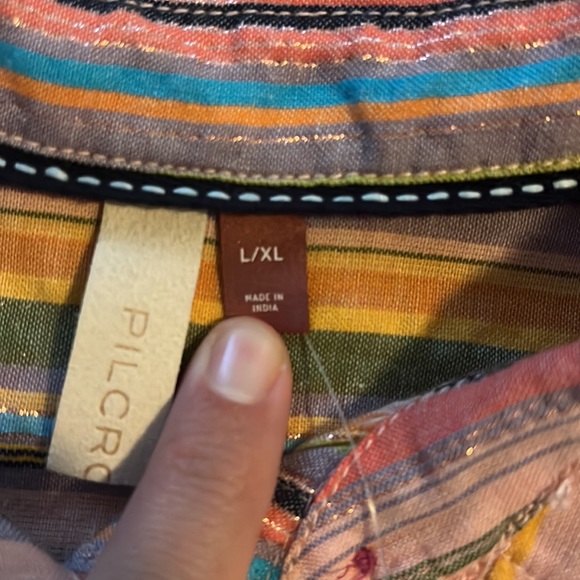 NWT. Anthropologie Long Sleeve Boyfriend Striped Shirt Button Down Multi Color - Picture 7 of 8